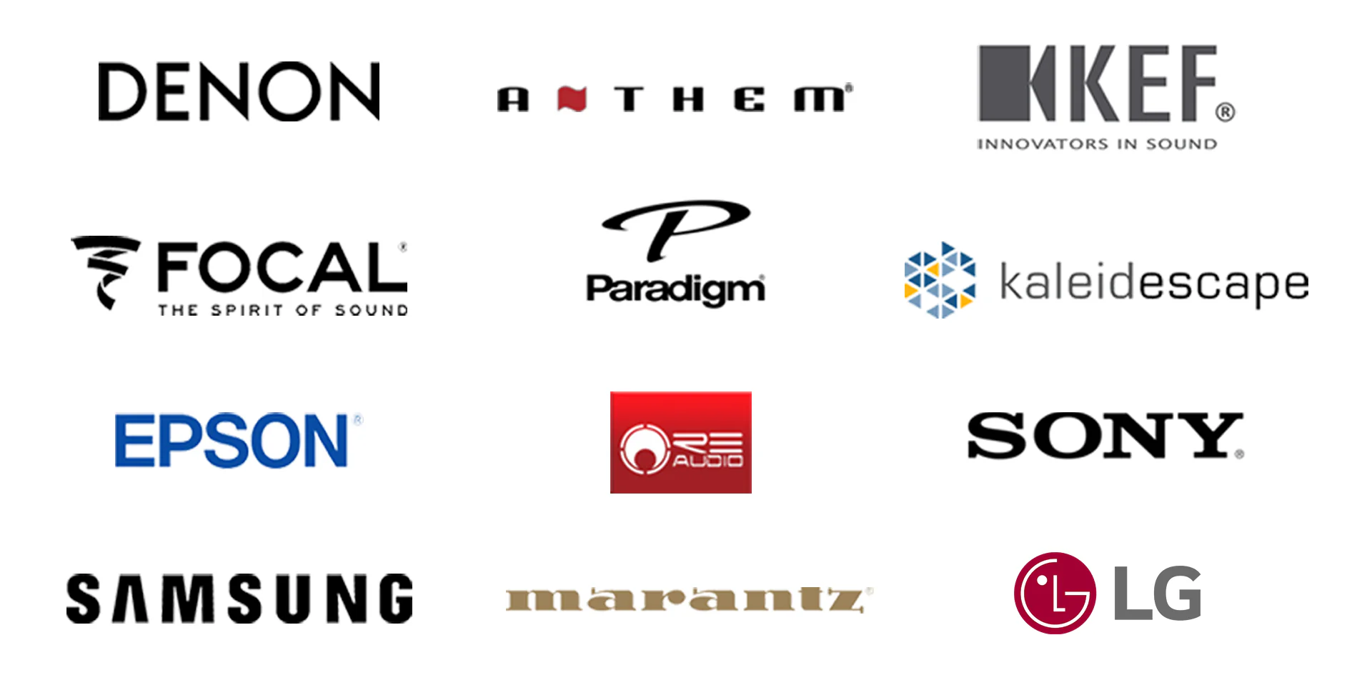 Authorized dealer for Denon, Anthem, KEF, Focal, Paradigm, Kaleidescape, Epson, REL Audio, Sony, Samsung, Marantz, LG