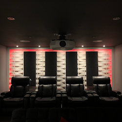 Custom theater seating with ambient lighting